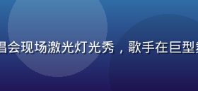 bytv音乐现场频道封面，演唱会现场激光灯光秀，歌手在巨型舞台上倾情演出，观众挥舞荧光棒